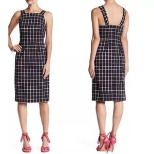Betsey Johnson Teresa Windowpane Black and White Midi Dress size 8